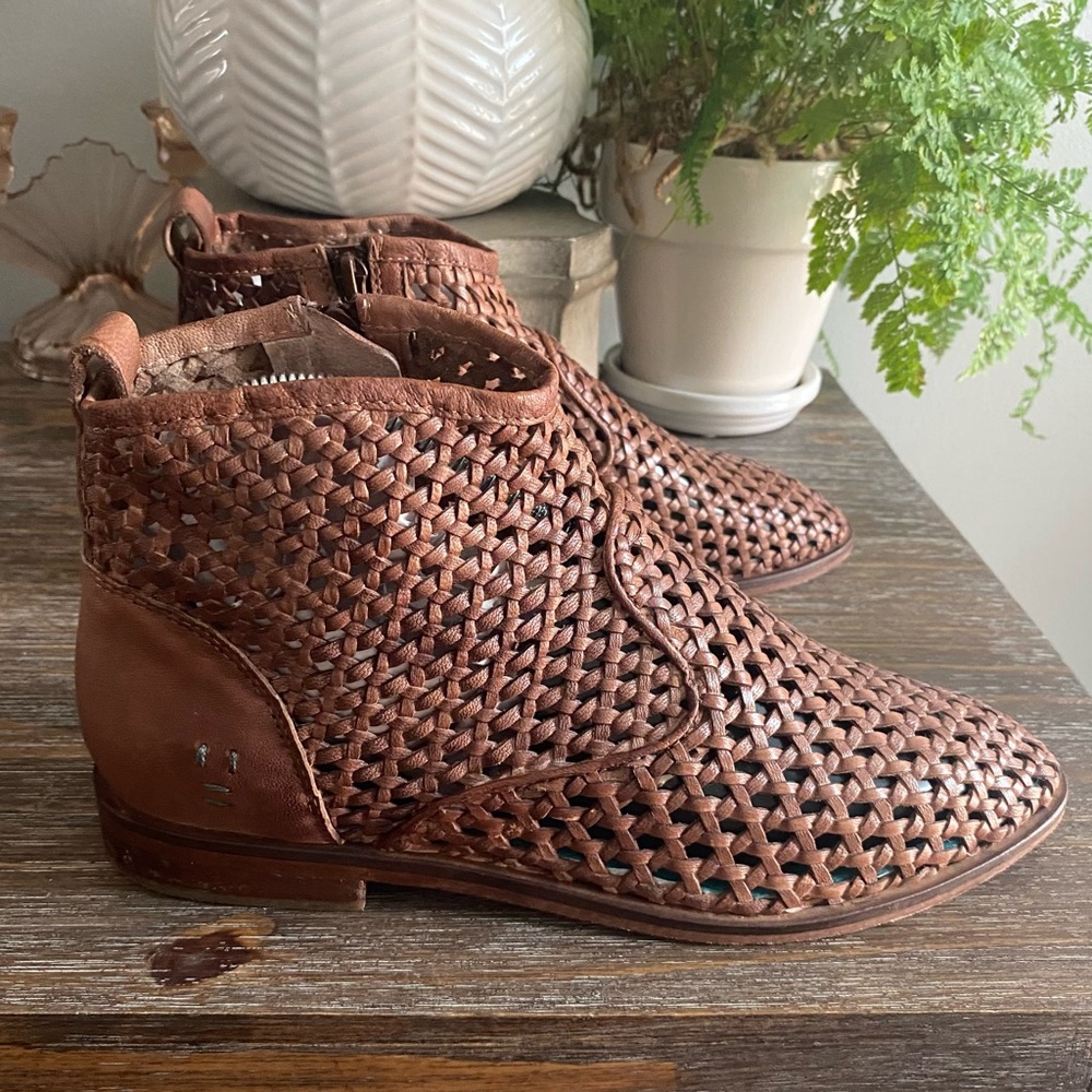 Roan by Bed|Stu Boho Retro Perforated Ankle Booties Shoes Womens 9 Tan Brown‎ - Picture 5 of 12